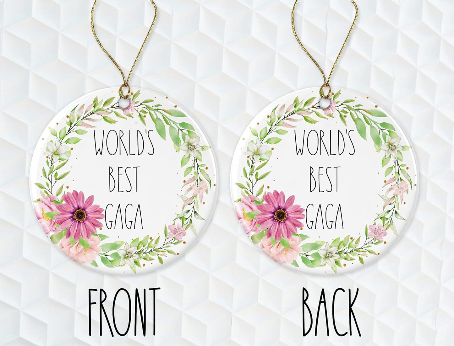 Gaga Ornament - World's Best Gaga Ornament - Rae Dunn for Gaga - Best Gaga Ornament - Birthday Gift for Gaga - Ceramic Ornament Both Sides