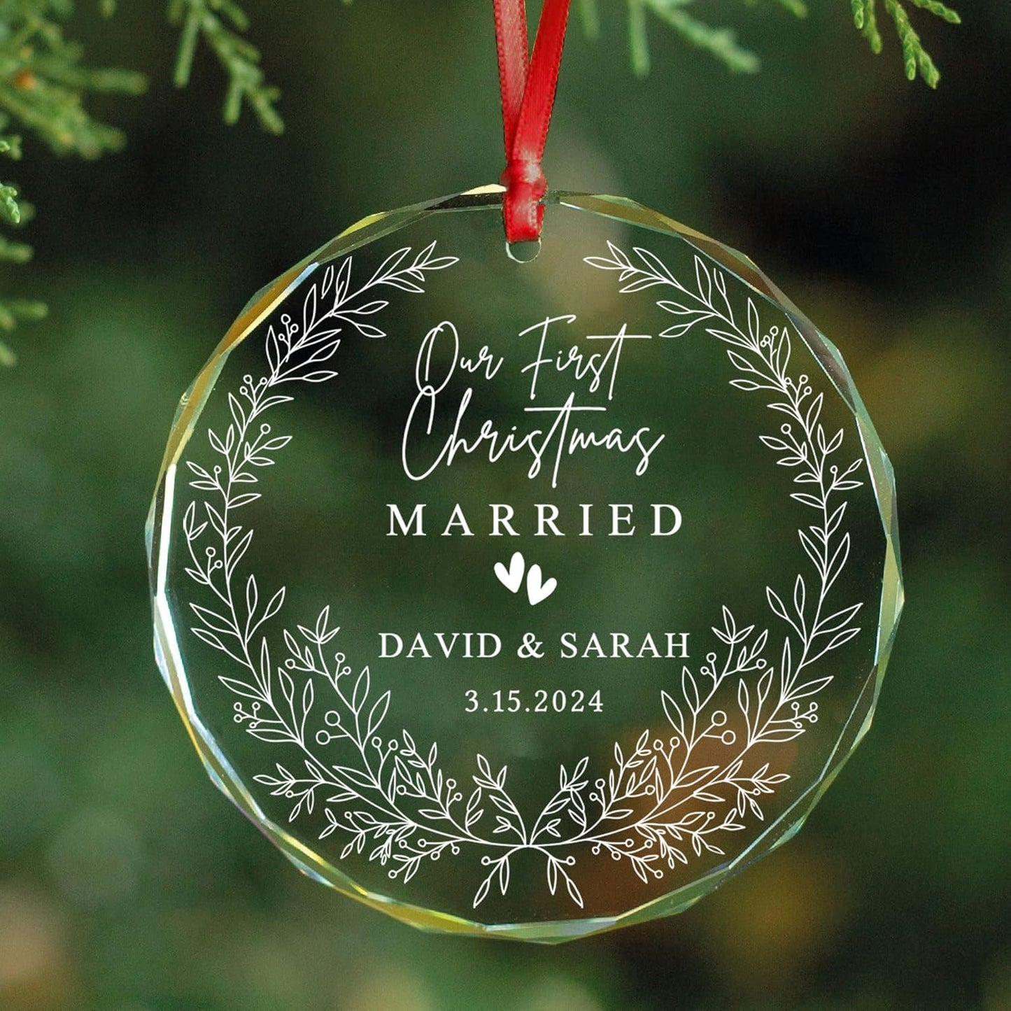 Personalized Our First Christmas Married Crystal Ornament - 2024 Wedding Decoration, Bridal Shower Gifts, Wedding Gifts for Couple, Just Married Newlywed Ornament, Mr & Mrs for Her/Him
