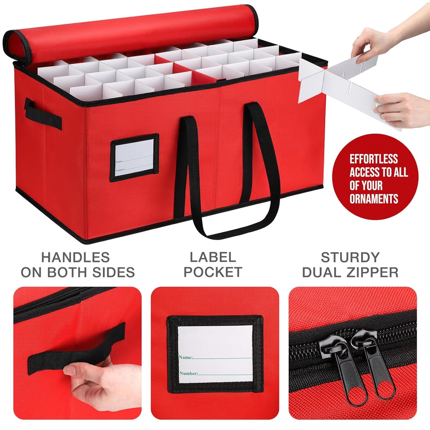 Hommtina Ornament Storage Plastic Ornament Storage Box,Christmas Ornament Storage Xmas Decorations Accessories, Ornament Organizer Storage Box (Black edge)