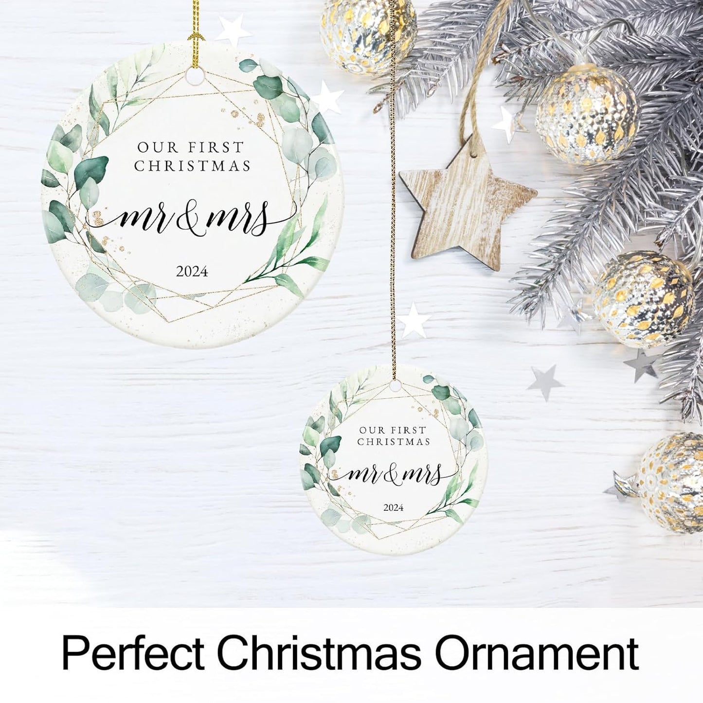 First Christmas Married Ornament 2024, Our First Christmas as Mr and Mrs, Just Married Gifts, 2.9" Ceramic Newlyweds Christmas Ornament 2024