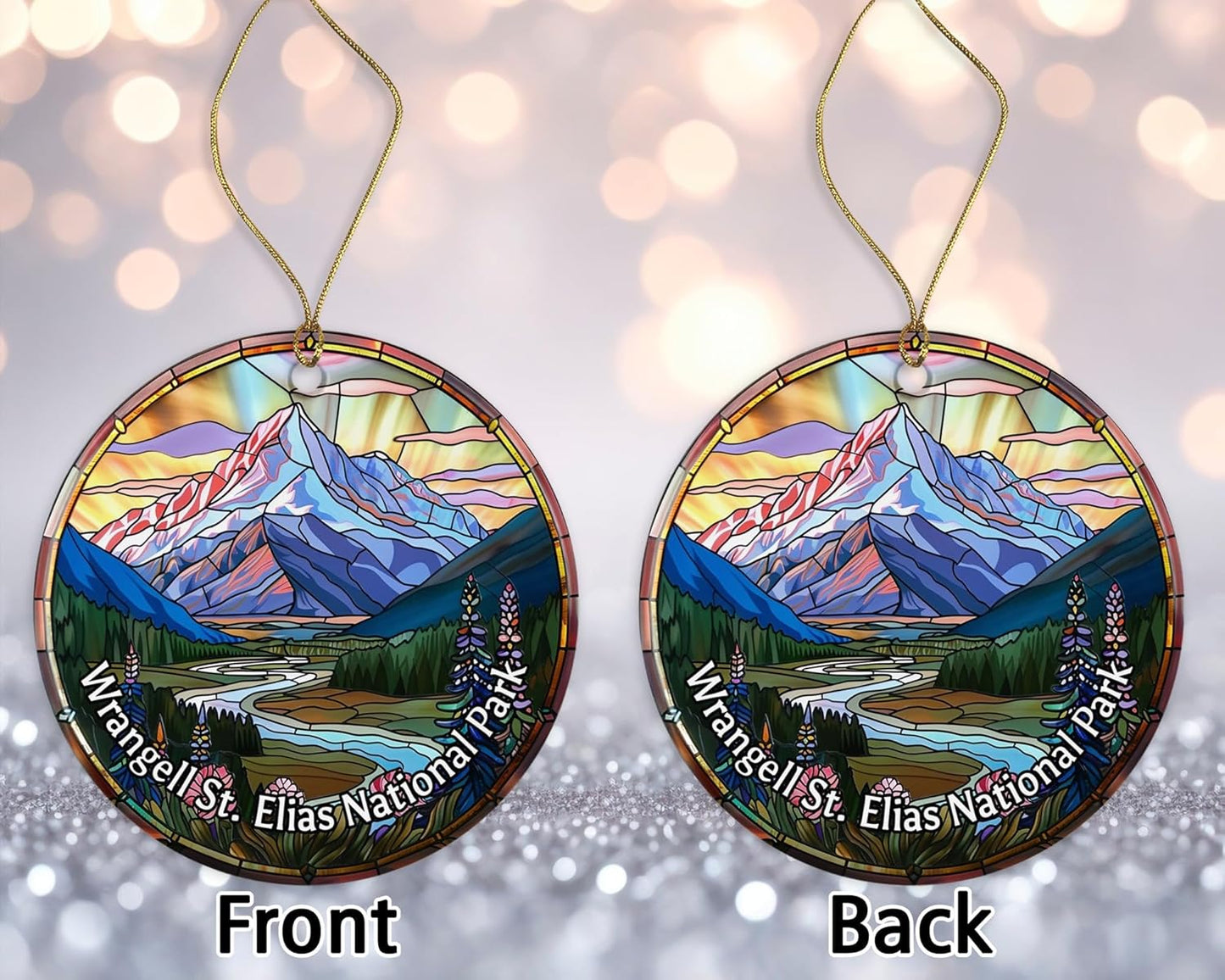 Wrangell St. Elias National Park Ornament, Stained Glass Look Ornament, National Parks Christmas Ornament, Keepsake Ornament, Travel Souvenirs, Christmas Ornament Ceramic Gift Printed on Both Sides