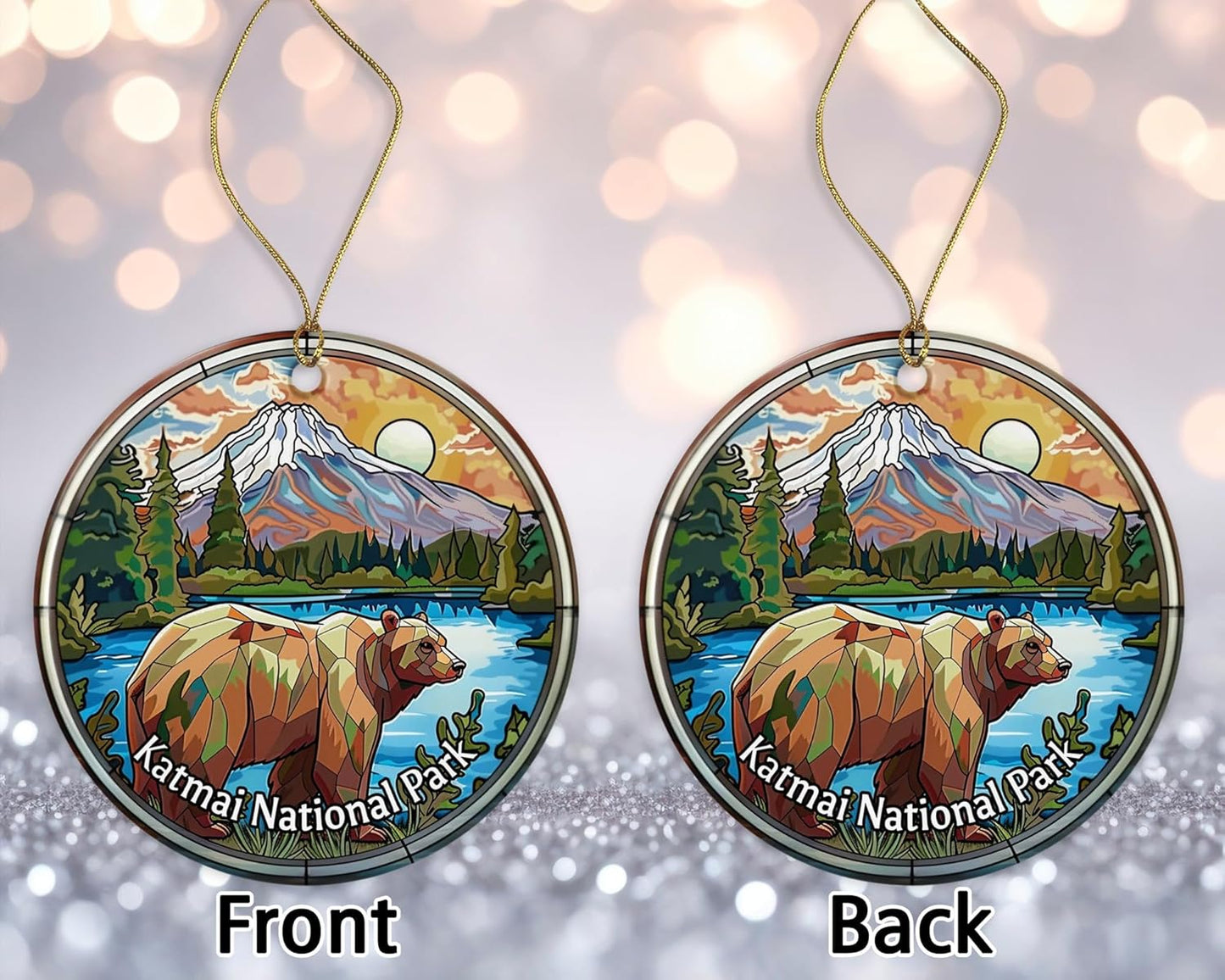 Katmai National Park Ornament, Stained Glass Look Ornament, National Parks Christmas Ornament, Keepsake Ornament, Travel Souvenirs, Christmas Ornament Ceramic Gift Printed on Both Sides