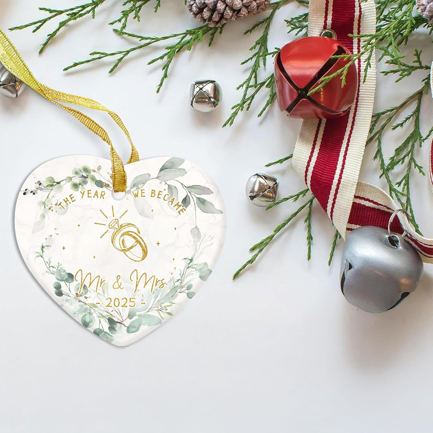 Ceramic Heart Ornament - The Year WE Became MR MRS 2025 - Wedding Gifts for Couples 2025 - Gifts for Newly Engaged Couples - Mr and Mrs Gift - Best Wedding Gift for Newlyweds, Bride, Groom
