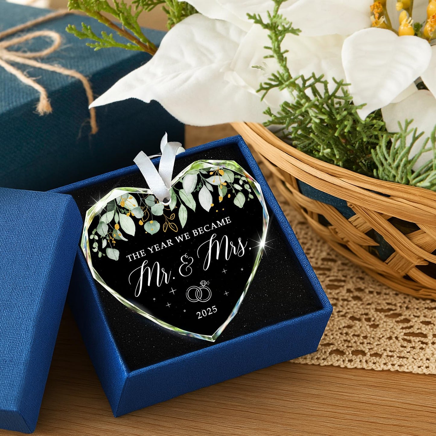 Wedding Gifts for Couples 2025 - Mr and Mrs Gifts - Wedding Gift Ideas for Newly Wed Couple, Bride, Bridal Shower, Future Mr & Mrs - Just Married Glass Ornament 2025, 1st Married Decorations