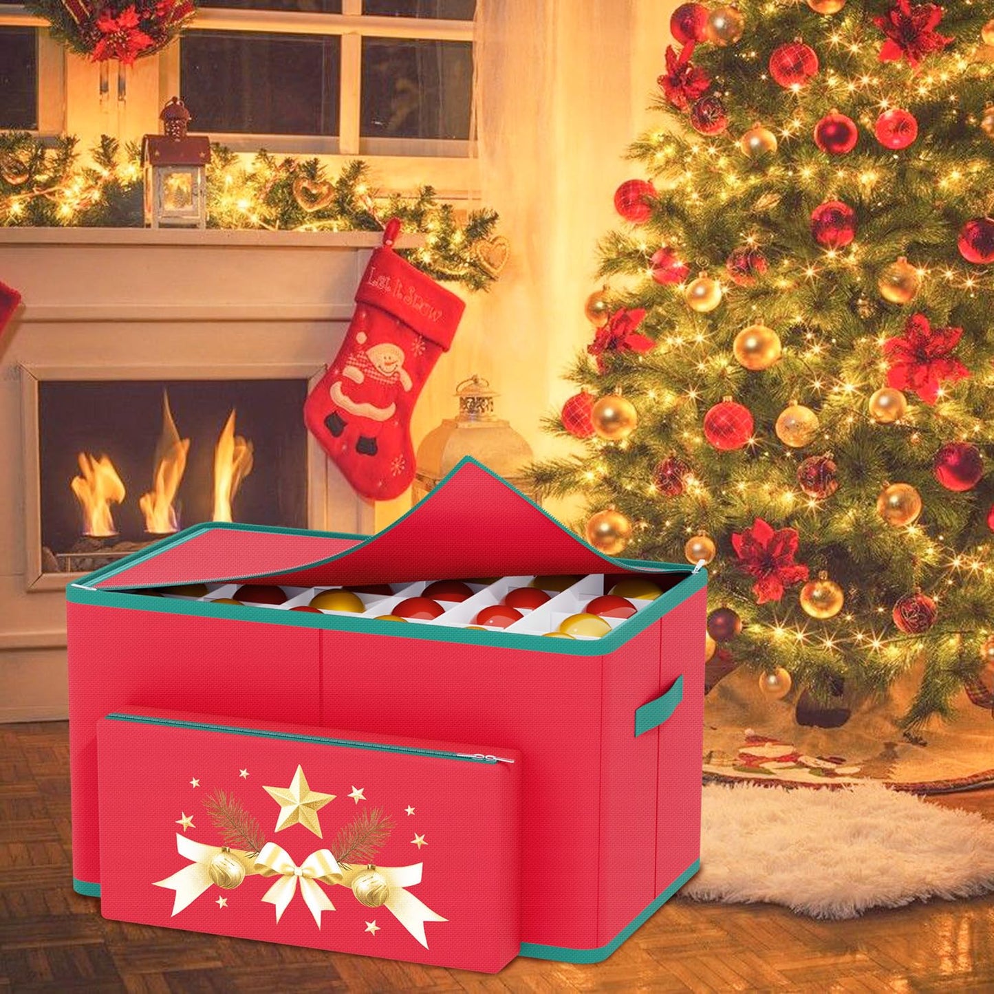 Christmas Ornament Storage Box With Adjustable Dividers Stores Up To 96-3" Holiday Ornament Christmas Ornament Storage Containers Large Ornament Box For Christmas Ornament Organizer Storage Box