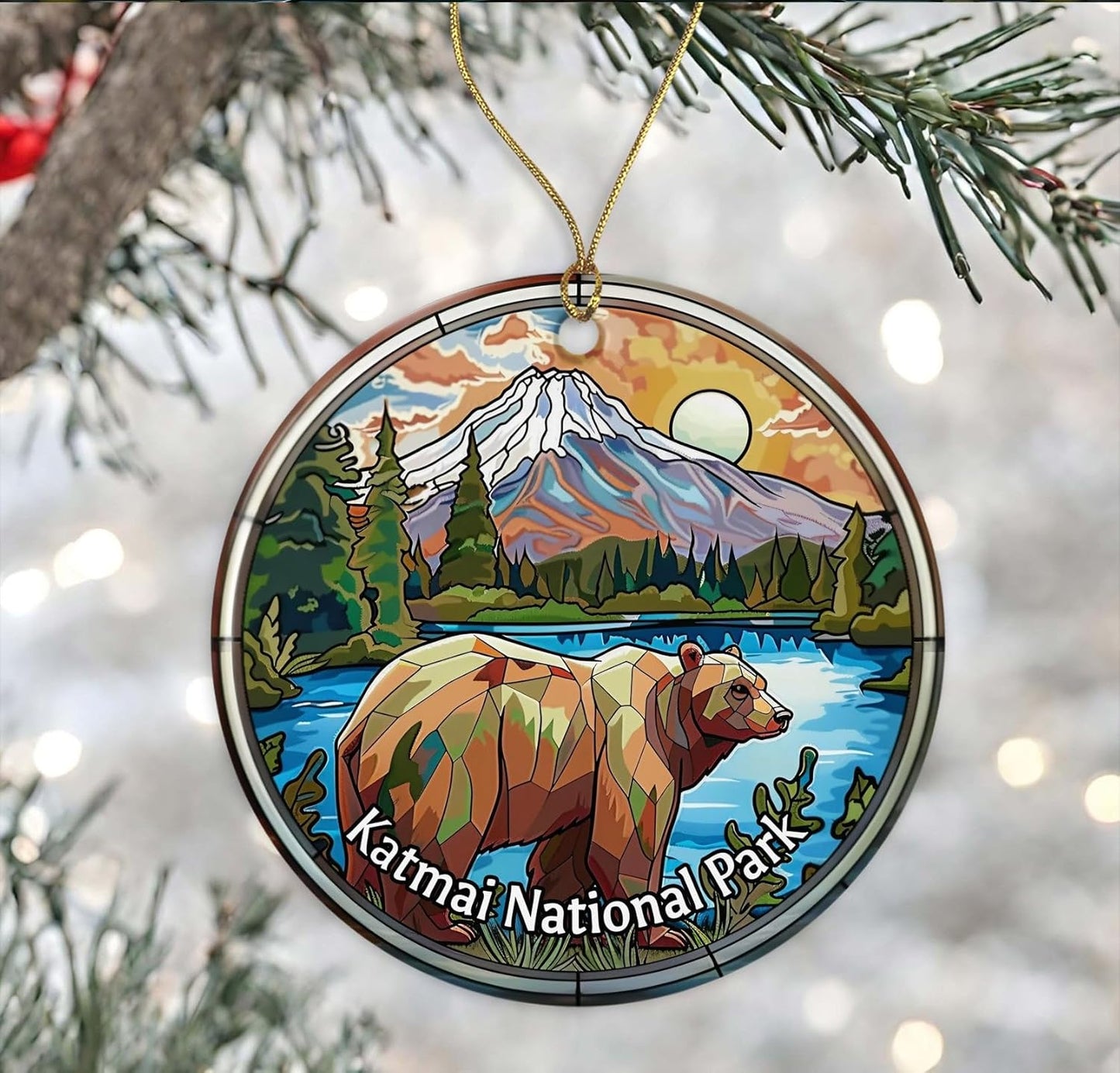 Katmai National Park Ornament, Stained Glass Look Ornament, National Parks Christmas Ornament, Keepsake Ornament, Travel Souvenirs, Christmas Ornament Ceramic Gift Printed on Both Sides