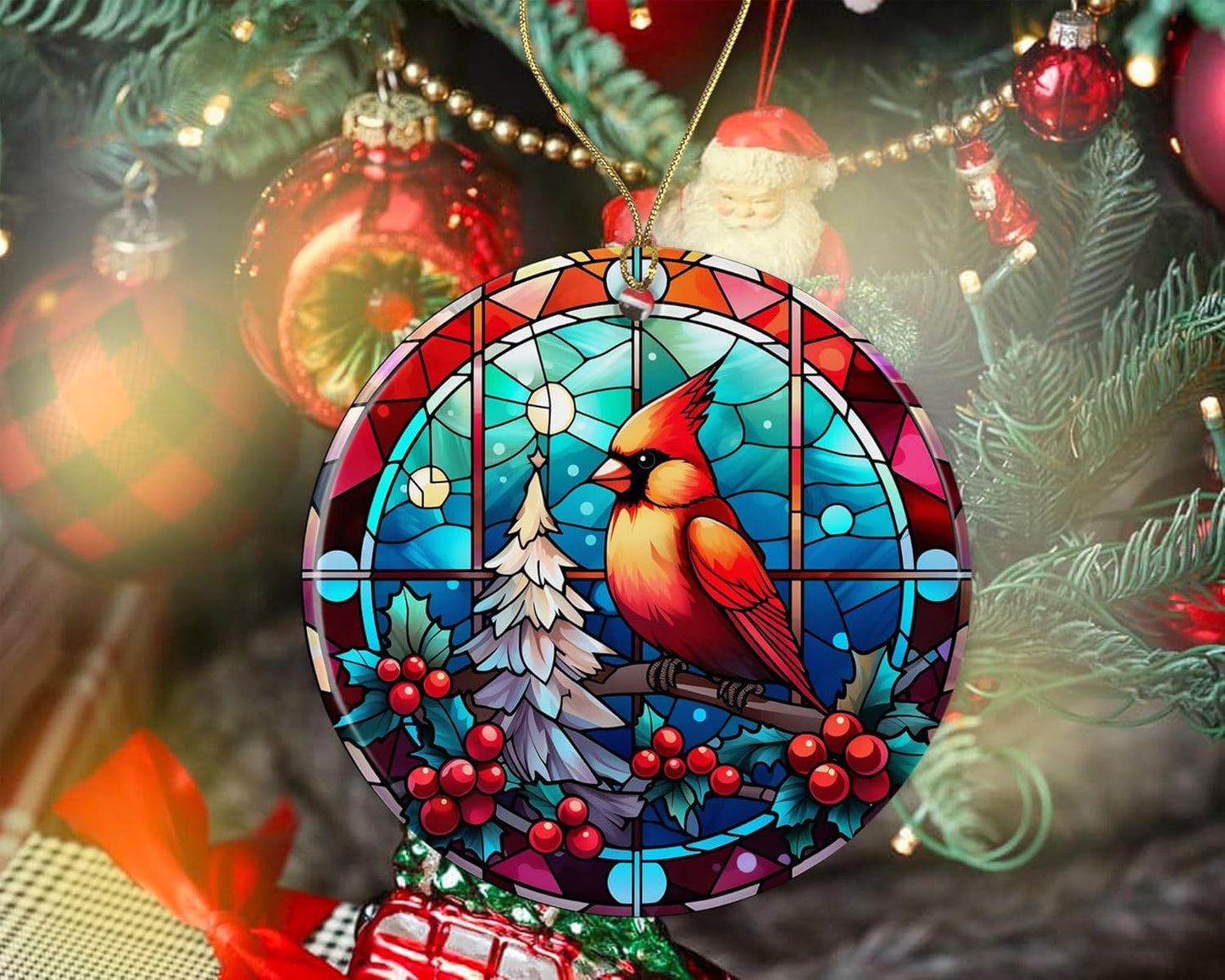 Stained Glass Christmas Bird Ornament Ceramic, Ornament Ceramic, Stained Glass Bird Ornament, Ornament Religious Gift for Christians Printed on Both Sides