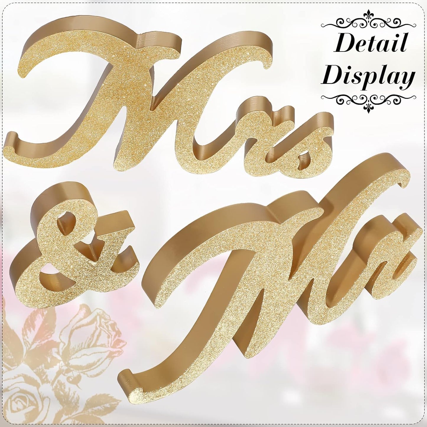 Jetec Mr and Mrs Sign Vintage Style Wooden Glitter Mr and Mrs Letters Sign Wedding Sweetheart Table Decorations for Wedding Party Photo Prop Table Decoration(Gold)