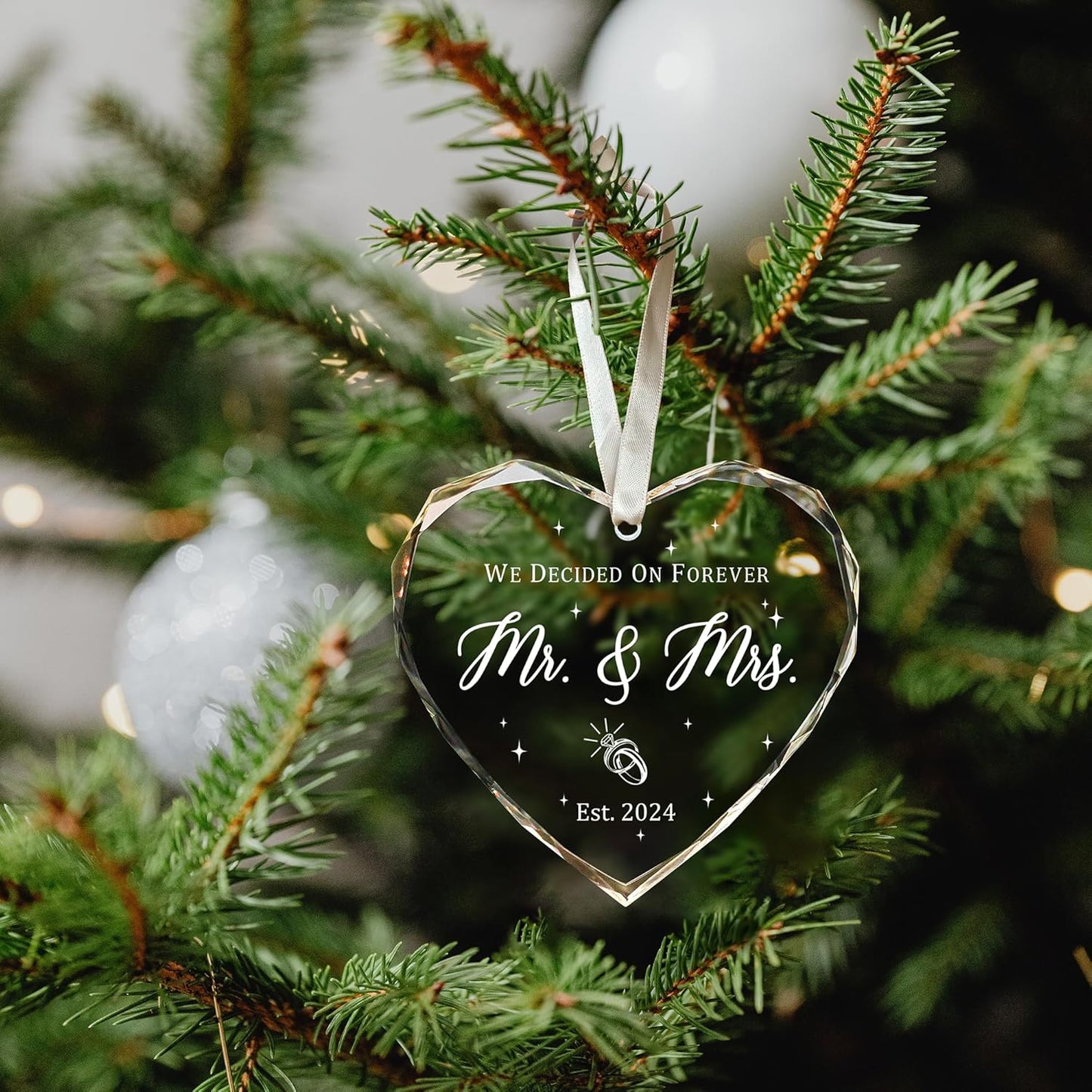 Our First Christmas Married Ornament 2024 - Wedding Ornaments, Newlywed Christmas Ornaments 2024 - Glass Ornament