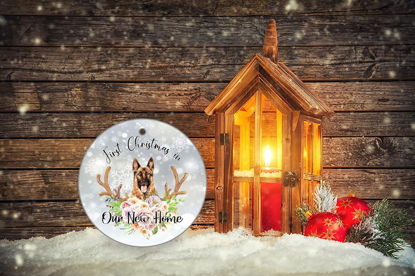 German Shepherd Christmas Ornament First Christmas Married Ornament 2021 New Home Hanging Decorations Ornament Shepherd Dog First Christmas Tree Ornament Ceramic Ornament Newlywed Gifts for Couples