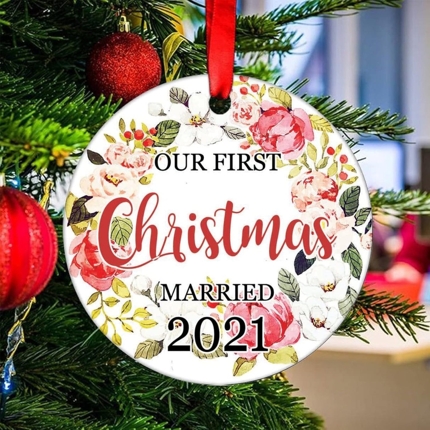 Our First Christmas Married 2021 Ornament Mr & Mrs First Christmas Ornament Christmas Tree Decorations Ceramic Christmas Ornament Christmas Tree Ornament Xmas Ornament