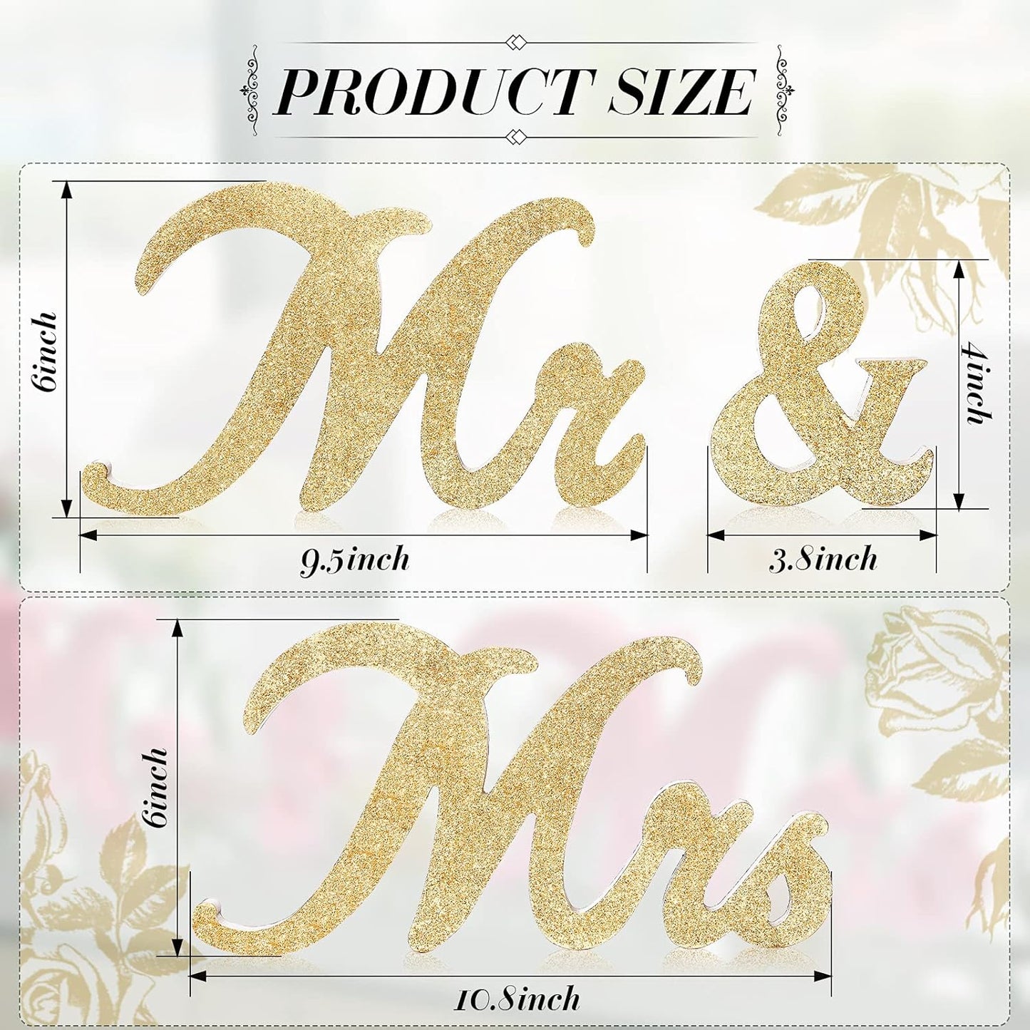Jetec Mr and Mrs Sign Vintage Style Wooden Glitter Mr and Mrs Letters Sign Wedding Sweetheart Table Decorations for Wedding Party Photo Prop Table Decoration(Gold)
