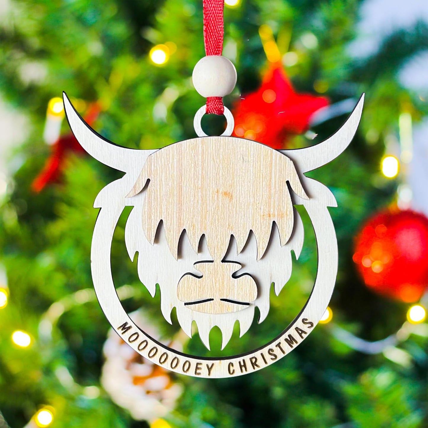 Highland Cow Christmas Ornament Wooden,Highland Cow for Christams Tree Ornament, Farm Ornament, Highland Cow Decor, Cow Ornament