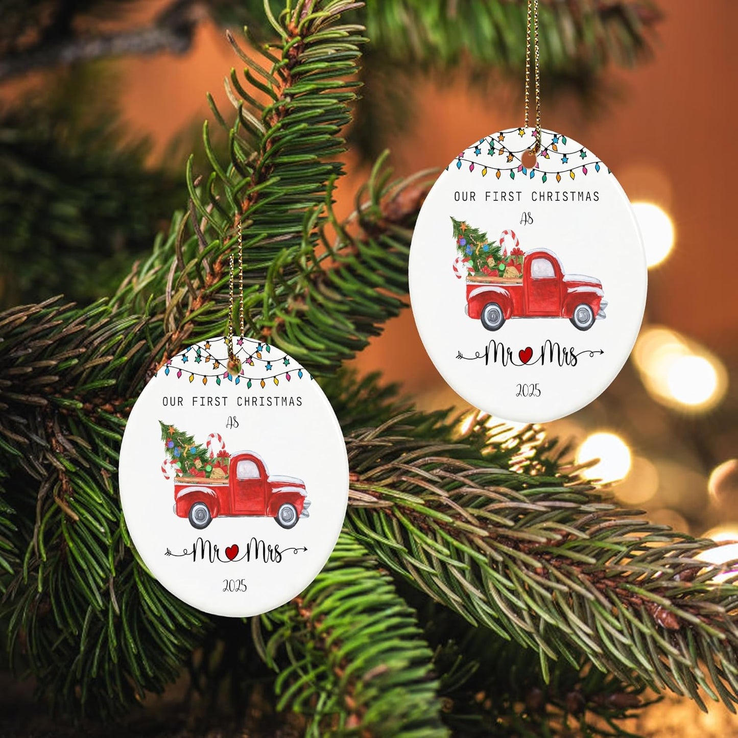 Our First Christmas Married Ornament 2025, First Year Married Christmas Ornament 2025, Wedding Gifts, 2.9" Ceramic Newlywed Keepsake Decorations