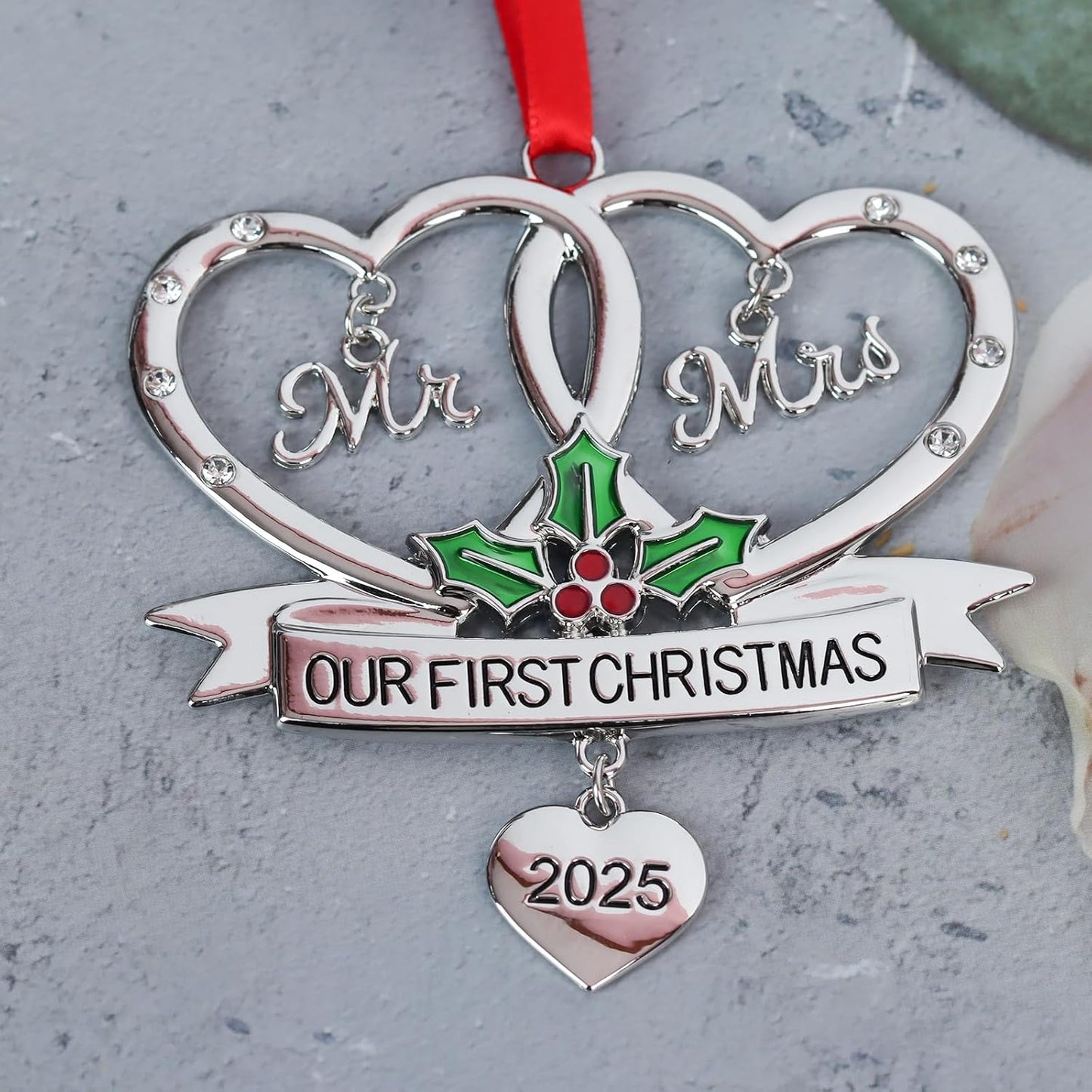 2025 Metal Wedding Gifts for Couples, Our First Christmas As Mr and Mrs Ornament, Married Ornament Mr and Mrs Gifts for Newly Couples House Warming Gift Hanging Ornaments