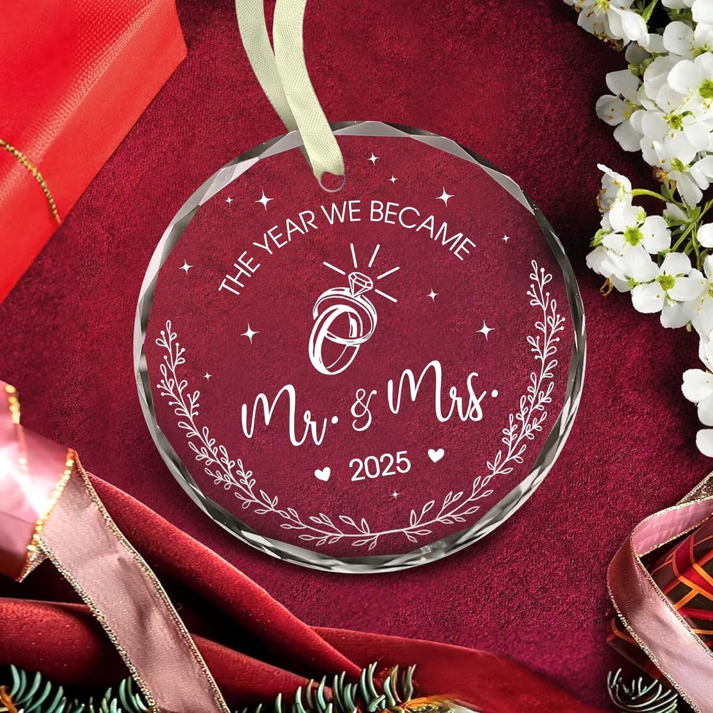 Wedding Gifts for Couples 2025 - Mr and Mrs - Gifts for Newly Bride Groom - Just Married Ornaments 2025 - Just Married Decorations - Bridal Shower Ornaments - The Year We Became Mr & Mrs
