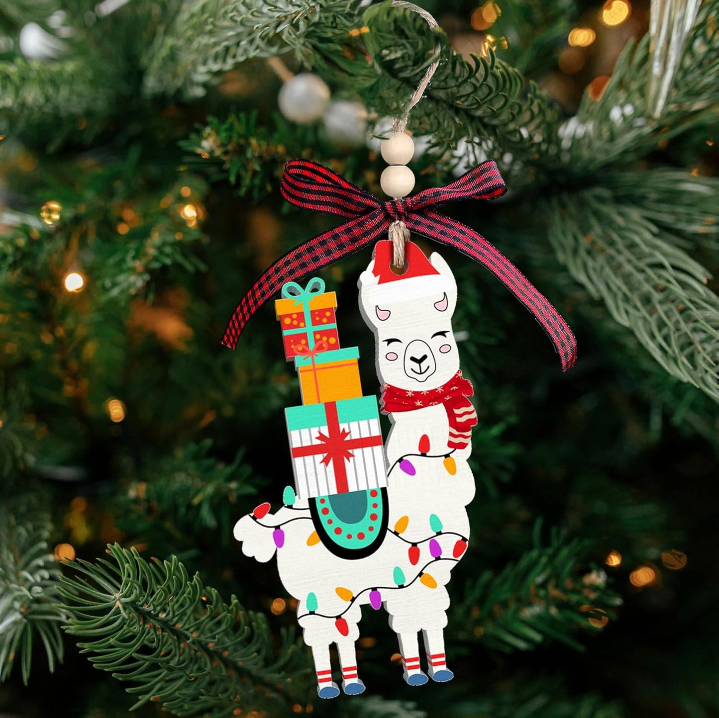 Llama Christmas Ornament - Wooden Farm Animal Ornament for Tree, Llama Lovers Gift