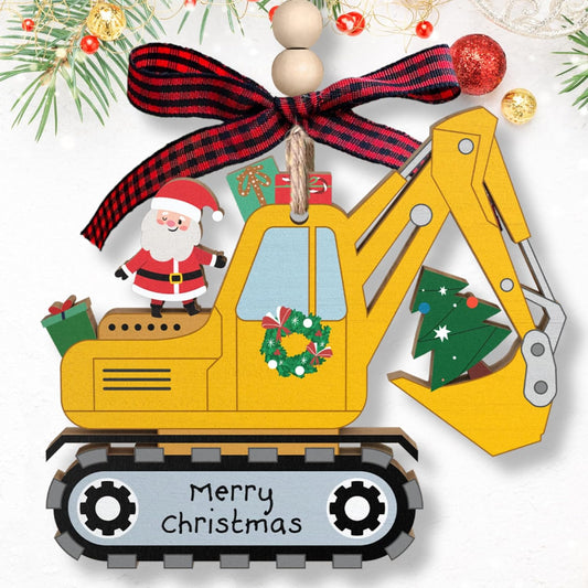 Excavator Christmas Ornament - Construction Ornaments for Kids, Boys - Excavator Ornaments for Christmas Tree - Wooden Ornament 2024