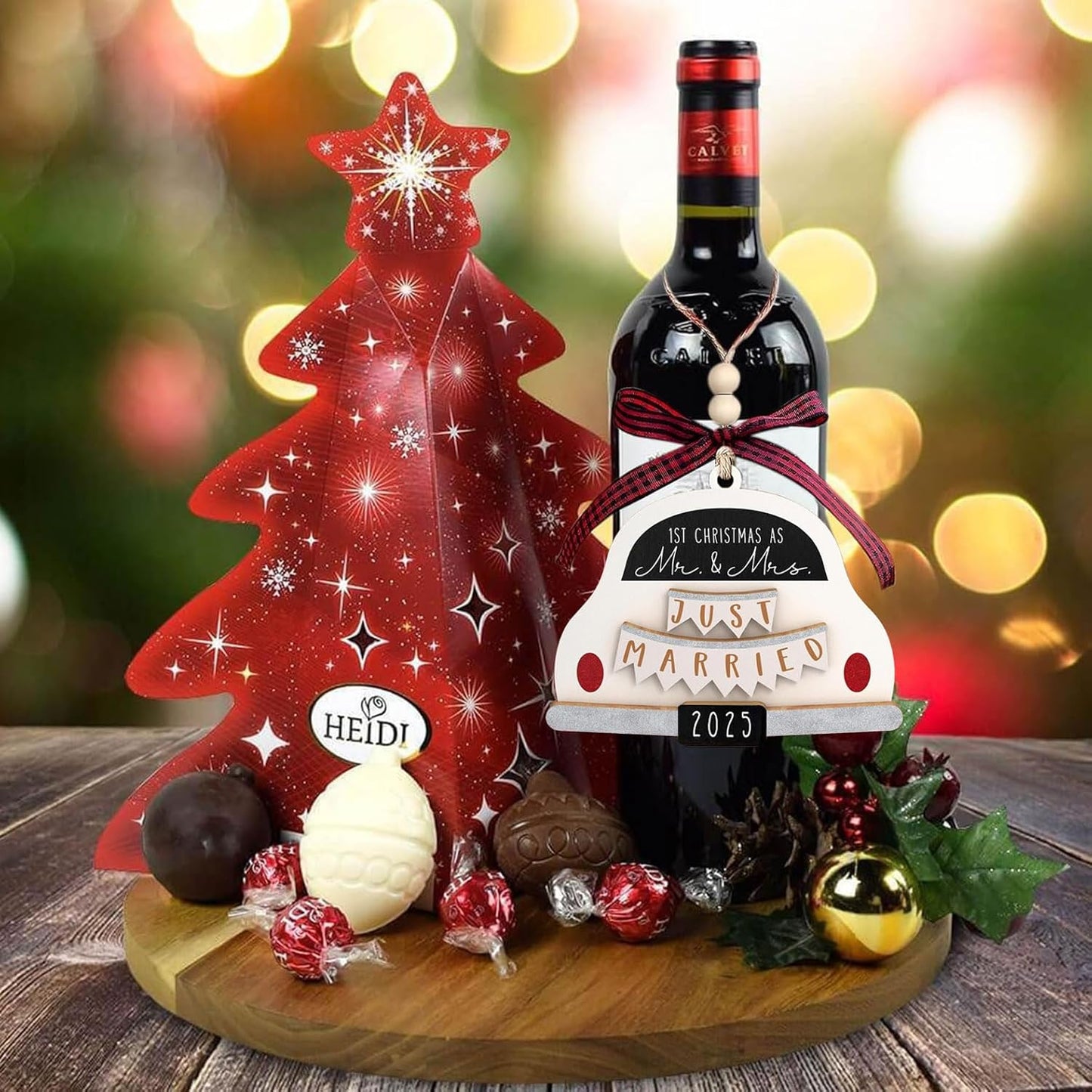 Mr & Mrs Wooden Christmas Ornament 2025 - First Christmas Married Ornament - Wedding Gifts for Couples & Bride - Traditional, White, Unscented