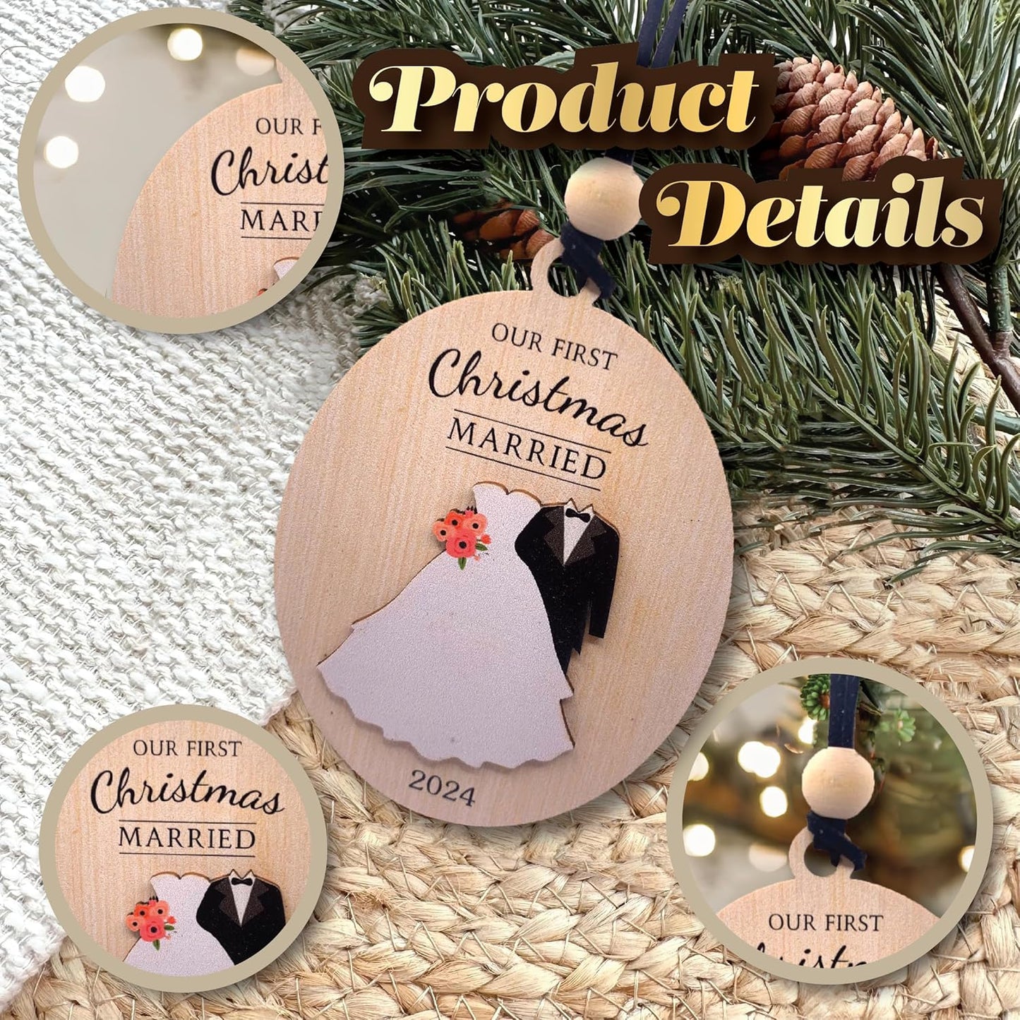 First Christmas Married Ornament 2024: Celebrate Your First Year Together, New Home Ornament 2024, Engagement and Wedding Gifts for Couples.