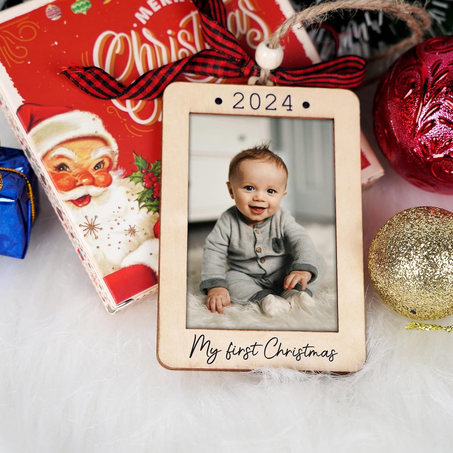 Baby's First Christmas Ornament 2024, Baby First Christmas Picture Frame Ornament, 2x3 Picture Frame Wooden Ornament, Babys First Christmas Ornament 2024 Girl, Boy, My First Christmas Ornament 2024