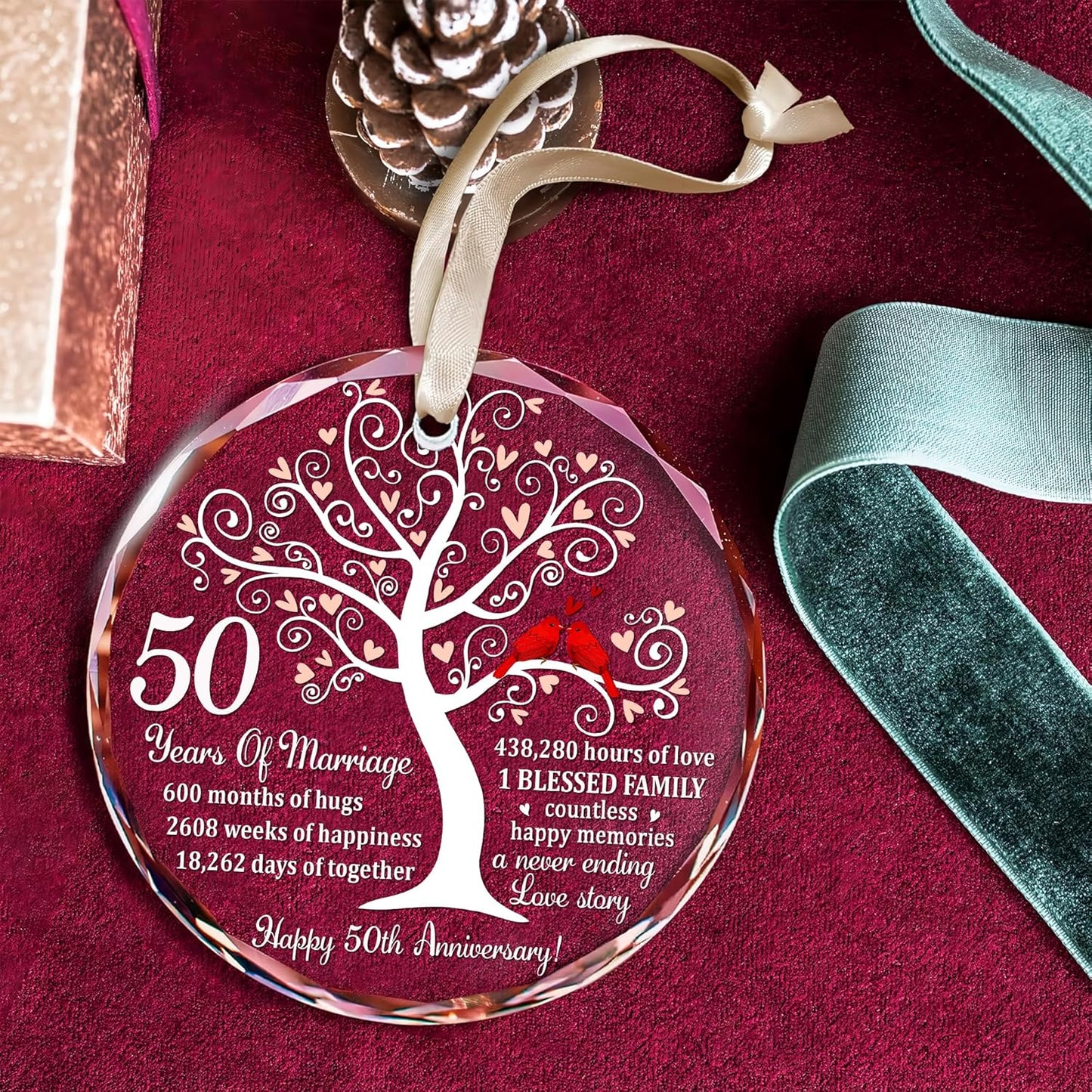 Golden Couple Glass Ornament - 50th Wedding & - Unique Glass Ornament for Couple and Parents