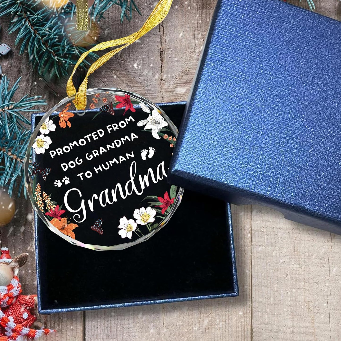 New Grandma Ornament - Promoted from Dog Grandma - New Grandmother Gift - Baby Annoucement Gift for 1st Time Grandmother - Car Hanging Decoration - Wine Bottle Decor