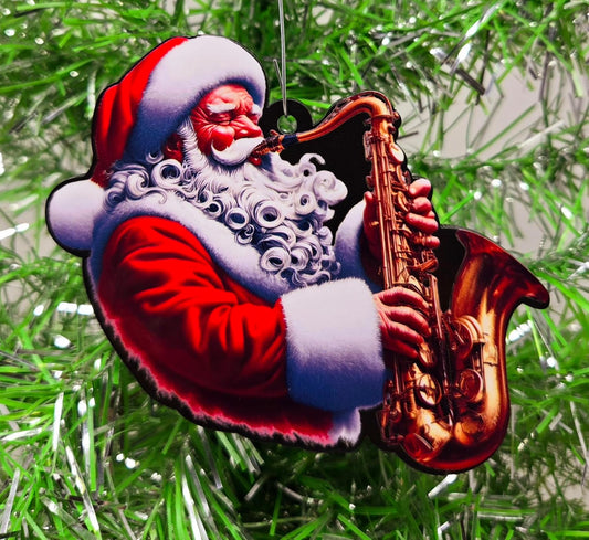 Saxophone Ornament - Saxophone Santa Themed Christmas Ornament