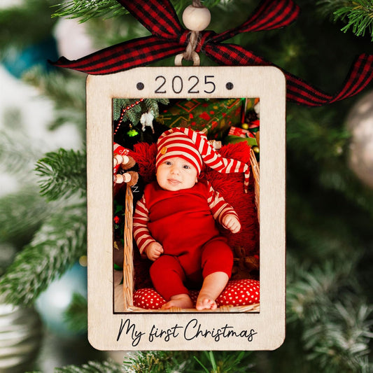 Baby's First Christmas Ornament 2025, Baby First Christmas Picture Frame Ornament, 2x3 Picture Frame Wooden Ornament, Babys First Christmas Ornament 2025 Girl, Boy, My First Christmas Ornament 2025