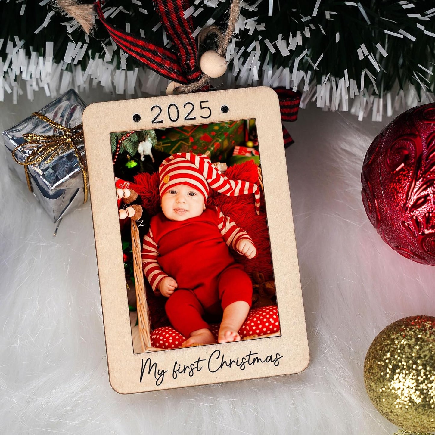 Baby's First Christmas Ornament 2025, Baby First Christmas Picture Frame Ornament, 2x3 Picture Frame Wooden Ornament, Babys First Christmas Ornament 2025 Girl, Boy, My First Christmas Ornament 2025