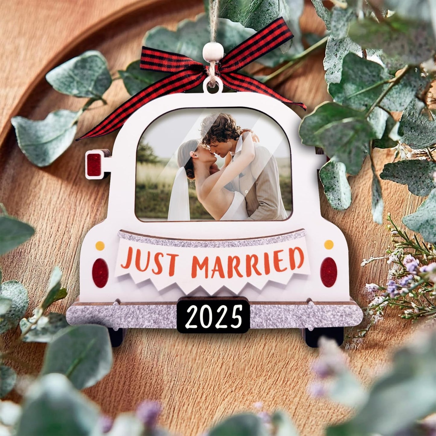 Just Married Ornament 2025 Picture Frame, Large Size With Plastic Cover - Wedding Christmas Ornament 2025 - Mr And Mrs Wedding Gifts For Newlywed Couple - Wedding Shower Gifts, Bridal Shower Gift
