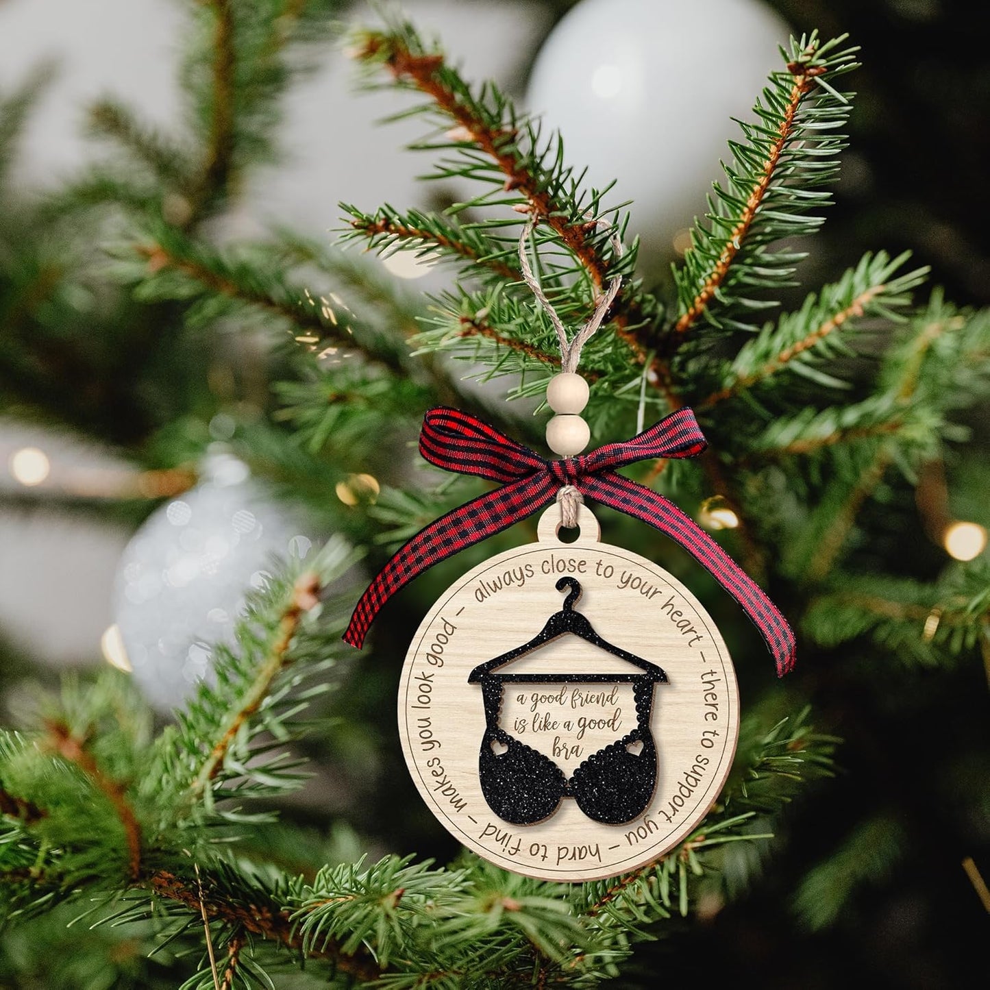 Best Friend Christmas Ornaments - Gifts for Friends Female - Friendship Gifts - 2 Layer Wood & Acrylic Ornament