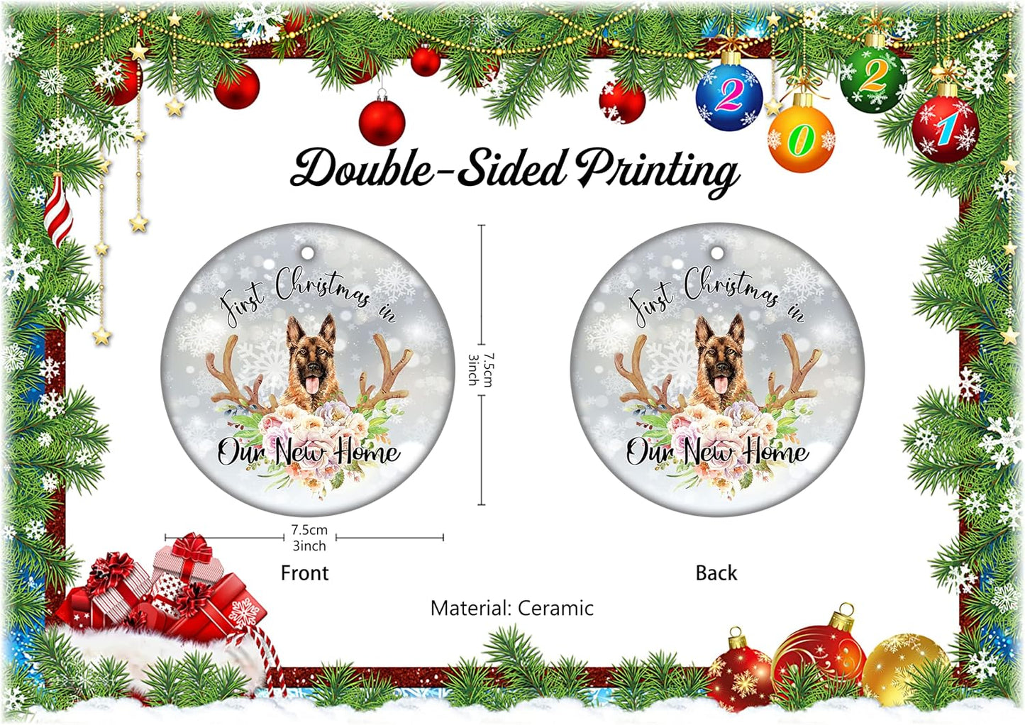 German Shepherd Christmas Ornament First Christmas Married Ornament 2021 New Home Hanging Decorations Ornament Shepherd Dog First Christmas Tree Ornament Ceramic Ornament Newlywed Gifts for Couples
