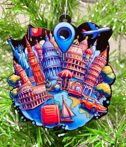 Travel Ornament - World Traveler Themed Christmas Ornament