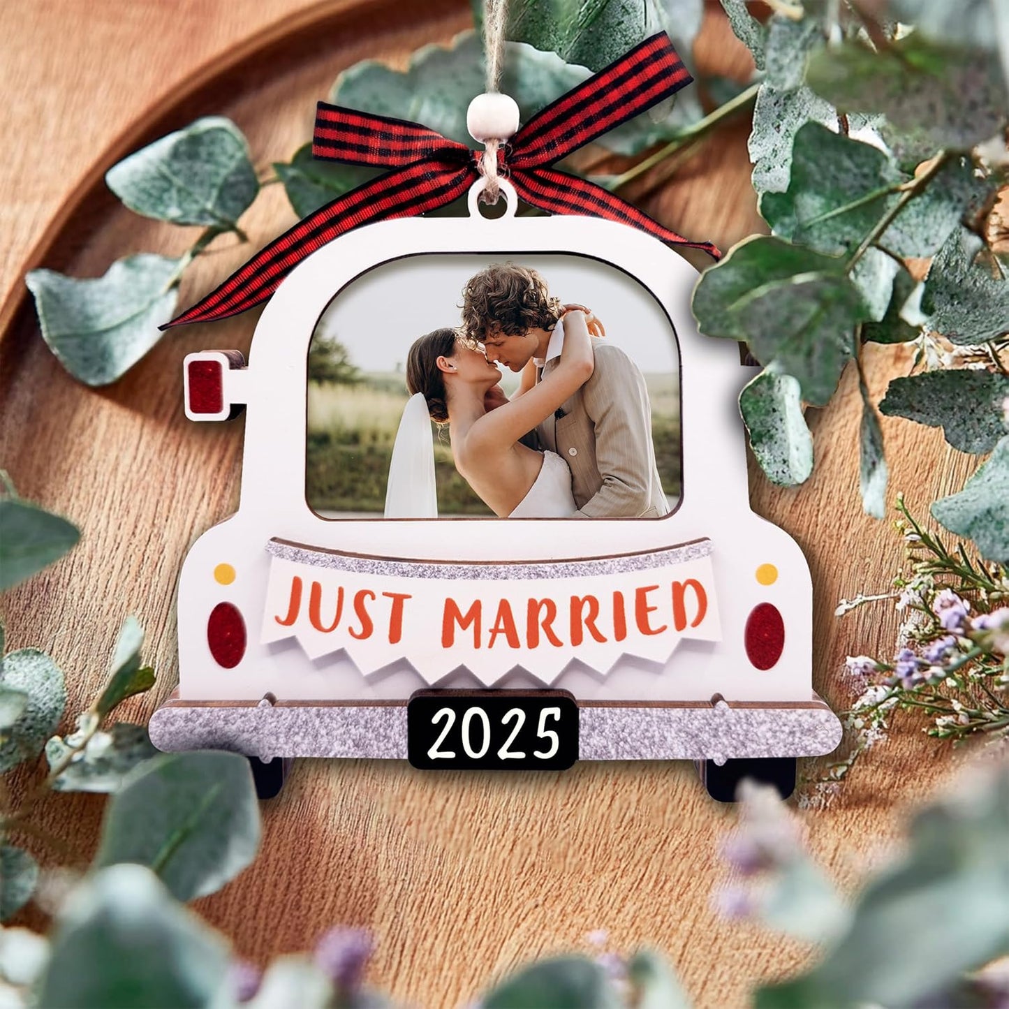 Just Married Ornament 2025 Picture Frame, Large Size - Just Married Frame - Wedding Christmas Ornament 2025 - Mr And Mrs Wedding Gifts For Newlywed Couple - Wedding Shower Gifts, Bridal Shower Gift