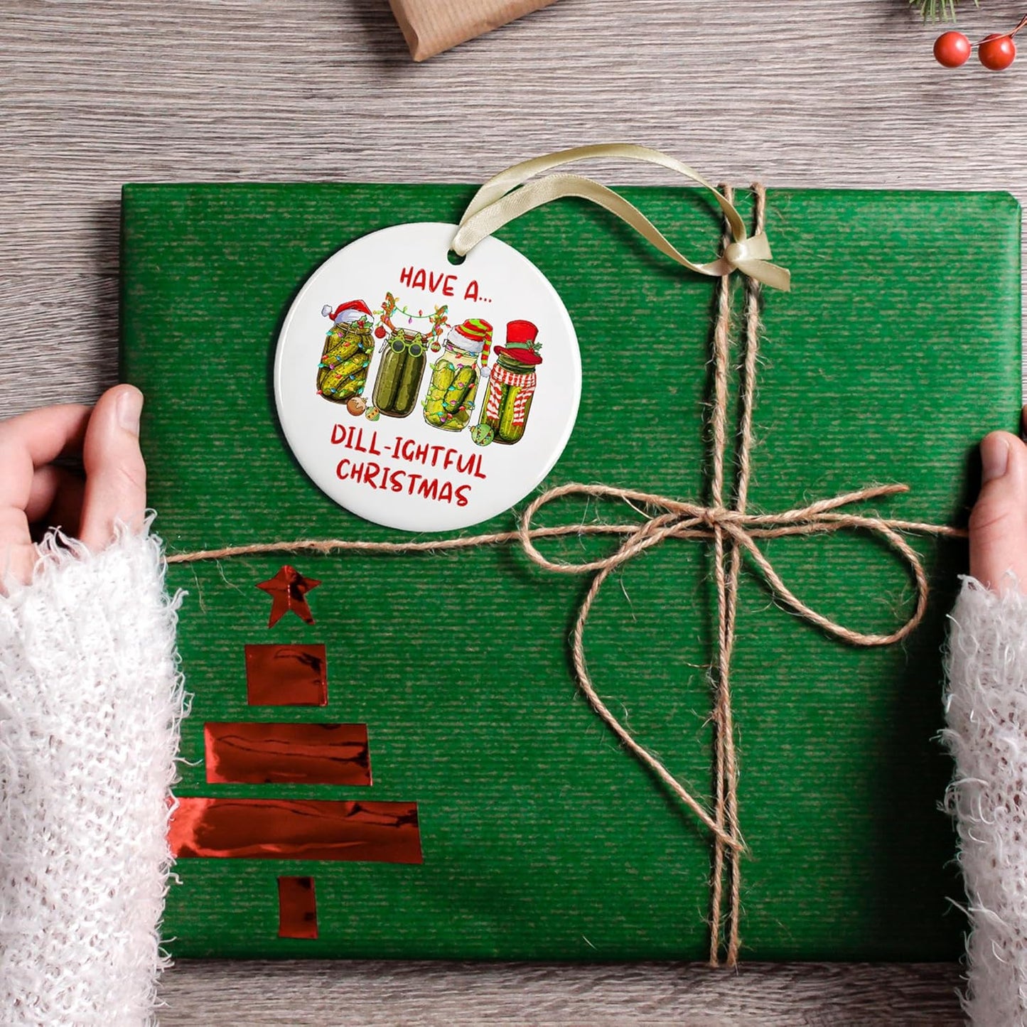 Pickle Ornaments for Christmas Tree - Pickle Gifts for Women, Men - Ceramic Ornament