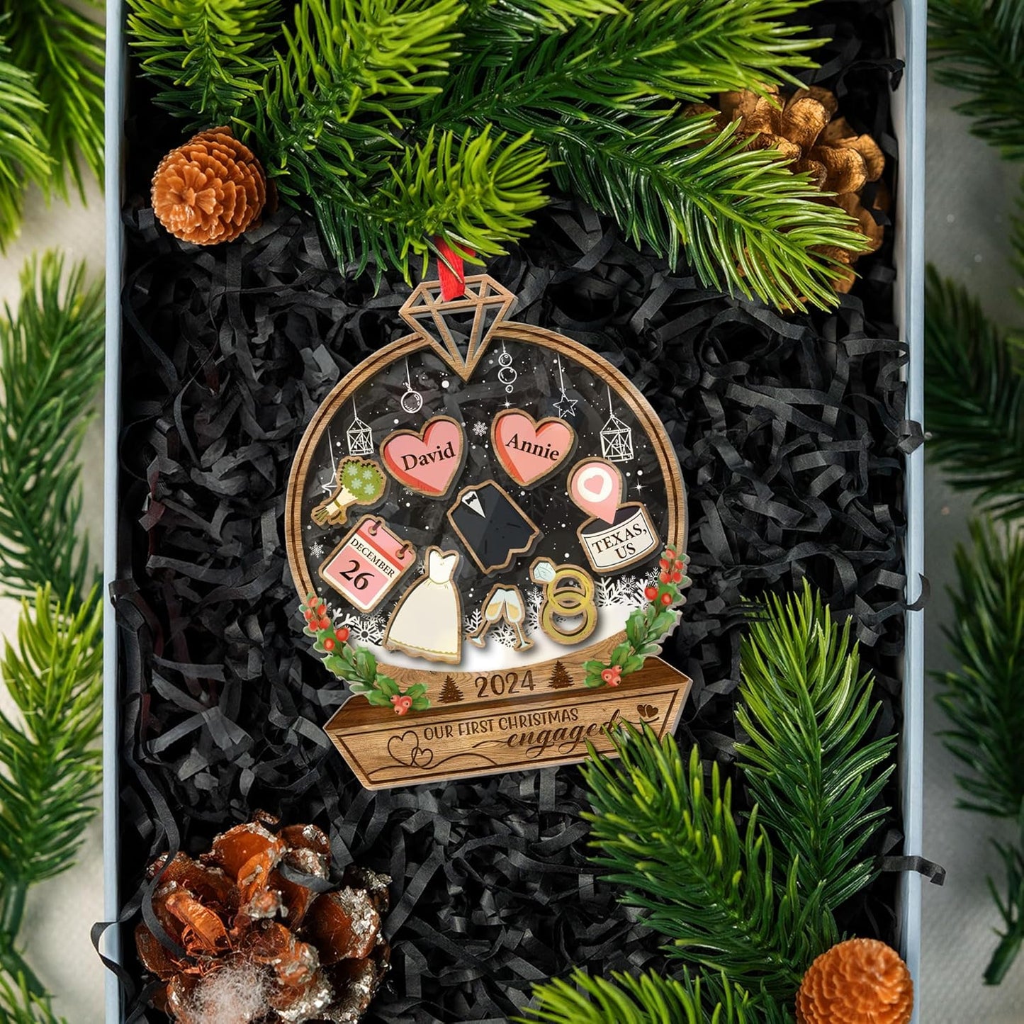 Personalied Our First Christmas Engaged 2024 Shaker Ornament, Engaged Christmas Ornament 2024, Our First Christmas Together Ornament 2024, 1st Christmas Engaged Ornament, Wedding Ornament 7