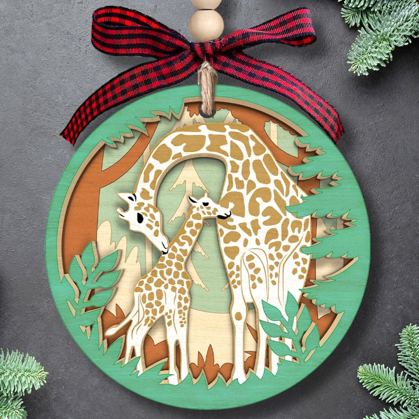 Giraffe Ornament - Giraffe Ornaments for Christmas Tree, Animal Christmas Ornaments - Wood Ornament
