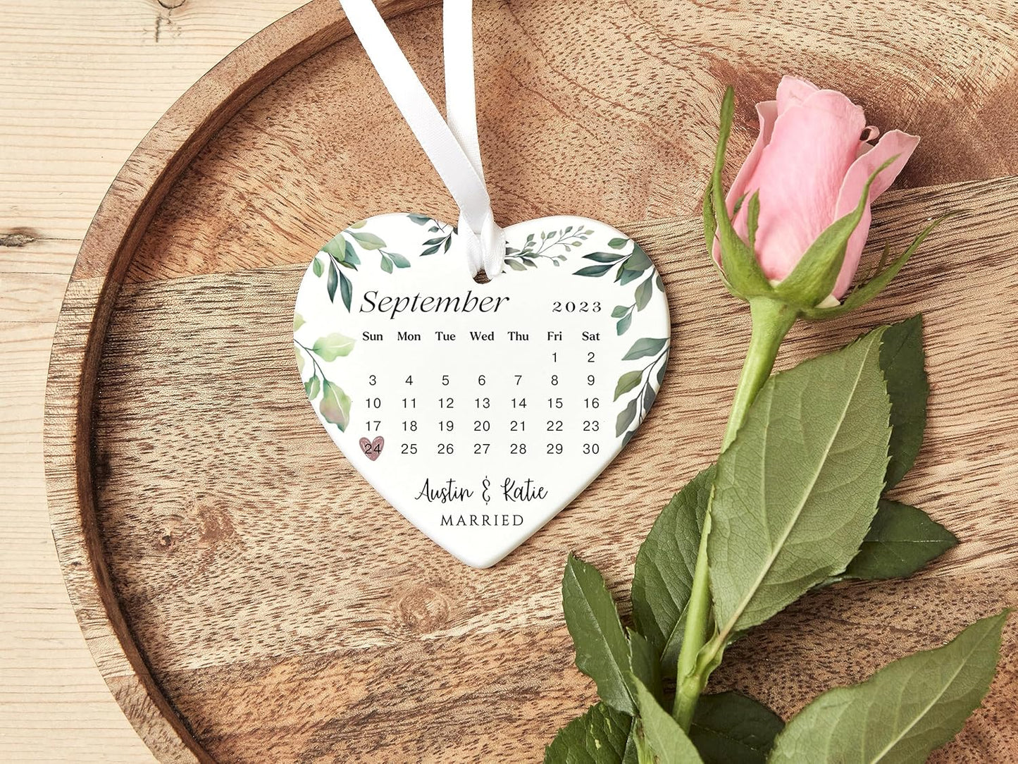 Our First Christmas Married Ornament 2025, Personalized 1st Christmas Married Ceramic Ornament (Wedding Date)