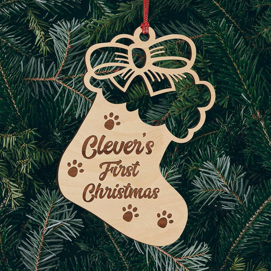 Puppy First Christmas Ornament 2024 with Pet's Name - Dog First Chrismas Ornament 2024 - Laser Engraved Wood Ornament, New Dog Christmas Ornament